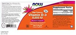 Now Vitamin D-3 5000 IU, 240 Softgels, Pack of 3