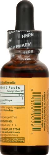 Herb Pharm Organic Ashwagandha Liquid Extract, Alcohol-Free: Mood Support Supplement, Vegan Ashwagandha Root Glycerite, Tasty Non-Bitter Adaptogen Extract for Adults, Non-GMO, 1 Oz