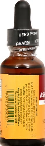 Herb Pharm Certified Organic Ashwagandha Extract for Energy and Vitality, Grain, Organic Cane Alcohol, 1 Ounce