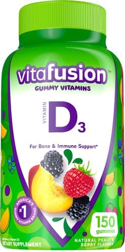 Vitafusion Vitamin D3 Gummy Vitamins for Bone and Immune System Support, Peach, Blackberry and Strawberry Flavored, 50 mcg Vitamin D, 75 Day Supply, 150 Count