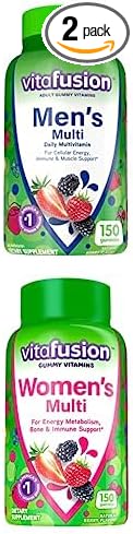 Bundle of vitafusion Adult Gummy Vitamins for Men, Berry Flavored Daily Multivitamins for Men, 75 Day Supply, 150 Count + Vitafusion Womens Multivitamin Gummies, 75 Days Supply, 150 Count