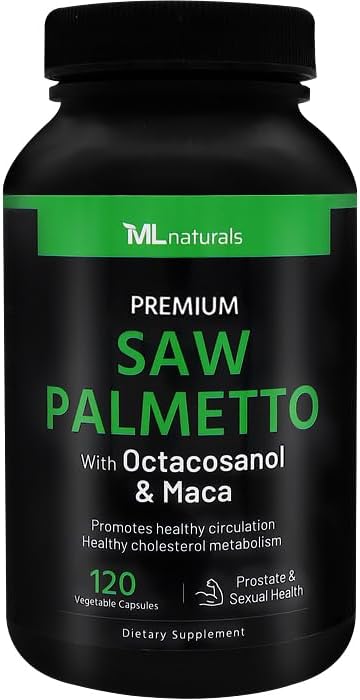 Saw Palmetto 1000 mg 120 Vegan Capsules. 3 in 1. Premium Quality with Octacosanol & Maca. Prostate, Urinary Health, Circulatory Health, Natural Energizer.