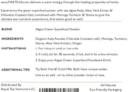 Greens Superfood Powder with Seaweed & Chlorella (Cracked Cell) - Organic Turmeric, Kelp, Moringa, Stevia, Aloe Vera Extract, Ginger - Smoothies, Yogurt & Milkshakes - Made in the USA