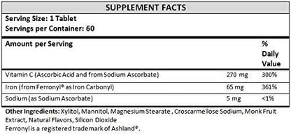 Chewable Iron 65 mg with Vitamin C 270 mg - Tablet in Orange Flavor 60 Count x 2 Bottles (Twin Pack)