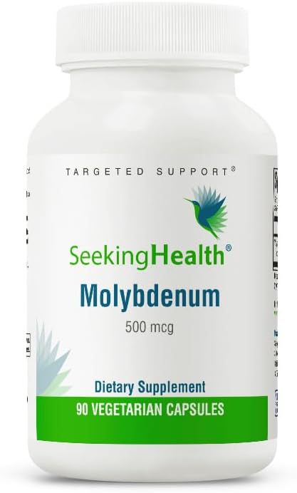 Seeking Health Molybdenum - Supplement with Molybdenum Glycinate Chelate - Supplement Supports Sulfite Metabolism & Cellular Health - Vegetarian and Vegan Molybdenum Capsules - 500 mcg, 90 Capsules