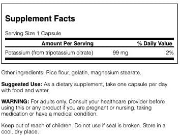 Swanson Potassium Citrate - Mineral Supplement Promoting Heart Health & Energy Support - Aids Optimal Nerve & Kidney Function with Natural Ingredients - (120 Capsules, 99mg Each) 4 Pack