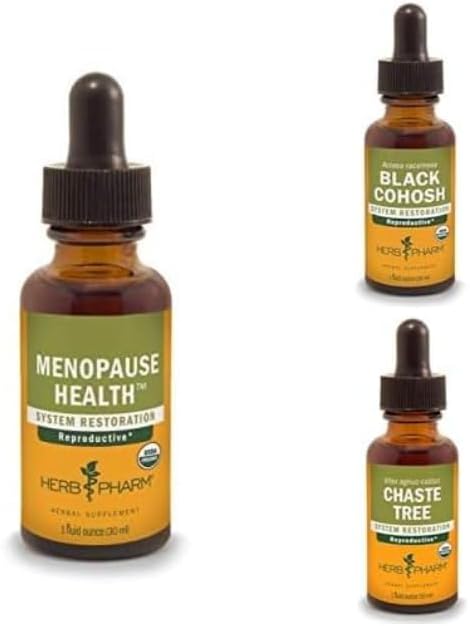 Herb Pharm Organic Menopause Support* Bundle: Black Cohosh Extract, Chaste Tree Extract and Menopause Health Herbal Formula, 3 Pack Bundle (1 oz Each)