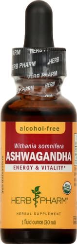 Herb Pharm Organic Ashwagandha Liquid Extract, Alcohol-Free: Mood Support Supplement, Vegan Ashwagandha Root Glycerite, Tasty Non-Bitter Adaptogen Extract for Adults, Non-GMO, 1 Oz