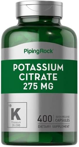 Potassium Citrate Supplement | 275 mg | 400 Capsules | Non-GMO, Gluten Free | by Piping Rock