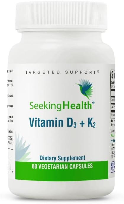 Vitamin D3 + K2 | 5000 IU of D3 (as cholecalciferol) for Optimal Calcium Absorption | 100 mcg of K2 (as menaquinone-7) for Circulatory Health | Supports Bone & Immune Health | 60 Vegetarian Capsules