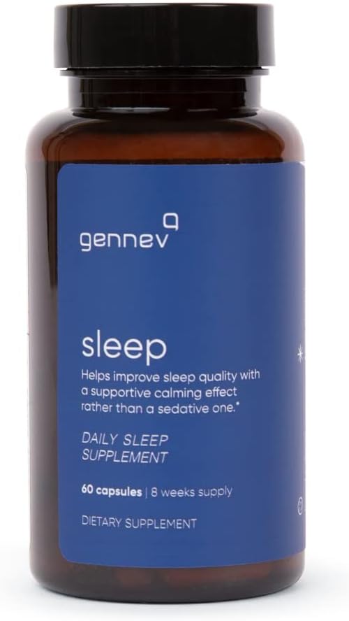 Gennev Sleep Aid for Adults - Natural Sleep Supplement with Melatonin, 5HTP, L-Theanine, and Magnolia (60 Count)