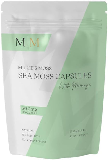 Sea Moss and Moringa Capsules | 60 Capsules | 1200mg | Caribbean Sea Moss | Non GMO | Vegan |