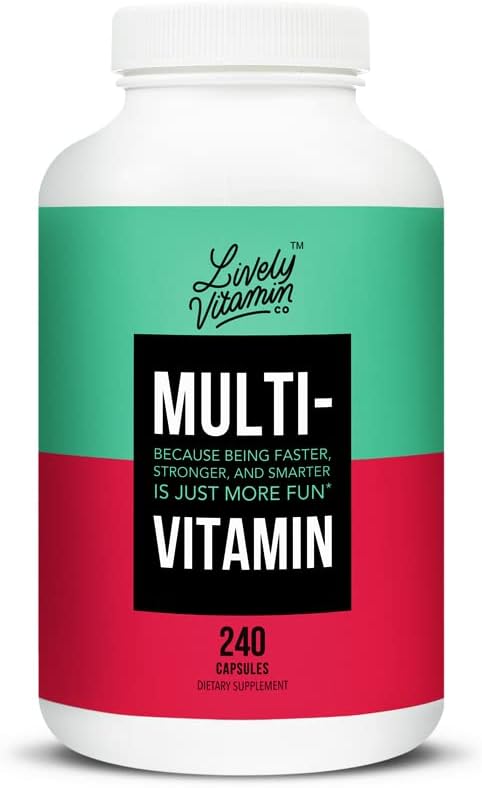 LIVELY VITAMIN CO. Multivitamin - 37 Vitamins Minerals and Extracts - Energy - Memory - Immune Function - Heart- Brain - Focus - Mood - Antioxidants - Dairy Gluten Soy Free - 240 Vegetarian Capsules