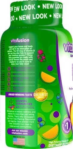 Vitafusion Vitamin D3 Gummy Vitamins for Bone and Immune System Support, Peach, Blackberry and Strawberry Flavored, 50 mcg Vitamin D, 75 Day Supply, 150 Count