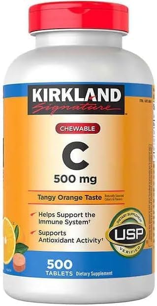 BLUE RIBBON KS Vitamin C 500 mg, Tangy Orange Taste, 500 Chewable Tablets (Pack of 1)