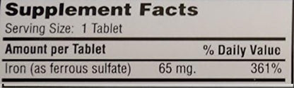 Ferrous Sulfate FC 325mg (5GR) Generic for Feosol Red Tablets 100 Tablets per Bottle 4 PACK Total 400 tablets