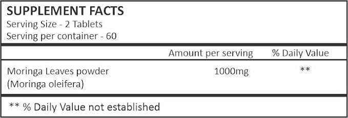 HERBAL HILLS Moringa Tablets Moringa Leaf/Shigru/Drumstick Leaf/Moringa Oleifera | 120 Count (1000 mg) | Pure Powder in a Tablet