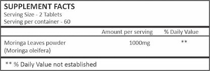 HERBAL HILLS Moringa Tablets Moringa Leaf/Shigru/Drumstick Leaf/Moringa Oleifera | 120 Count (1000 mg) | Pure Powder in a Tablet