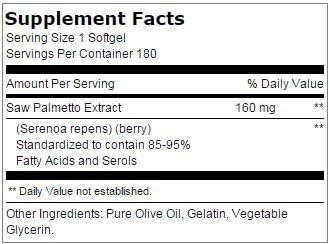 Saw Palmetto Complex Softgels 160mg | 180 Count | Non GMO, Gluten Free Supplement Extract | By Lindberg