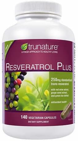 TruNature Resveratrol Plus, 250 Milligram Standardized Trans-Resveratrol 140 Vegetarian Capsules