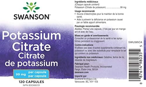 Swanson Potassium Citrate - Mineral Supplement Promoting Heart Health & Energy Support - Aids Optimal Nerve & Kidney Function with Natural Ingredients - (120 Capsules, 99mg Each)