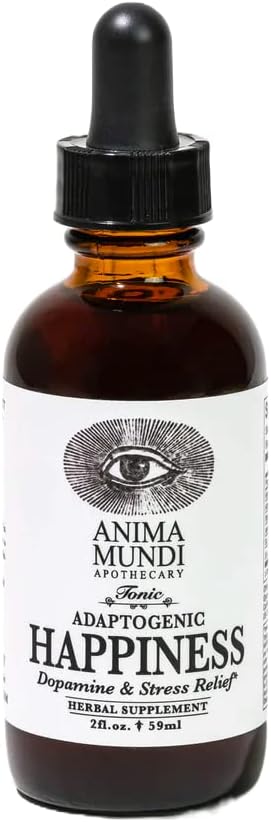 Anima Mundi Apothecary Happiness Tonic - Liquid Mood Support Supplement - Herbal Extract Drops with Mucuna, Rhodiola and Ashwagandha - Adaptogenic Mood Booster Extract with Natural Herbs (2oz / 59ml)