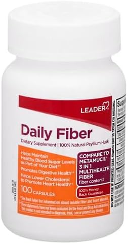 Leader Daily Psyllium Husk Powder Supplement, 3-in-1 Fiber for Health, Plant Based, 100% Natural, Compare to 100 Capsules (1)