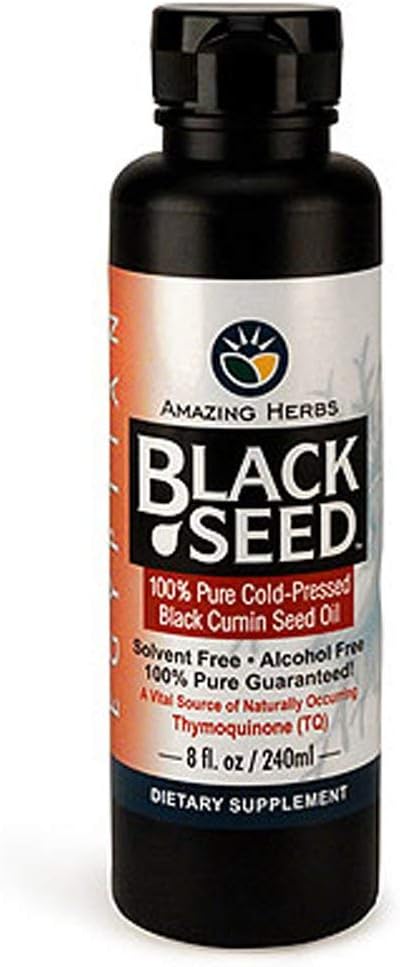 Amazing Herbs Egyptian Black Seed Oil - Gluten Free, Non GMO, Cold Pressed Nigella Sativa Aids in Digestive Health, Immune Support, Brain Function, Mild Flavor - 8 Fl Oz