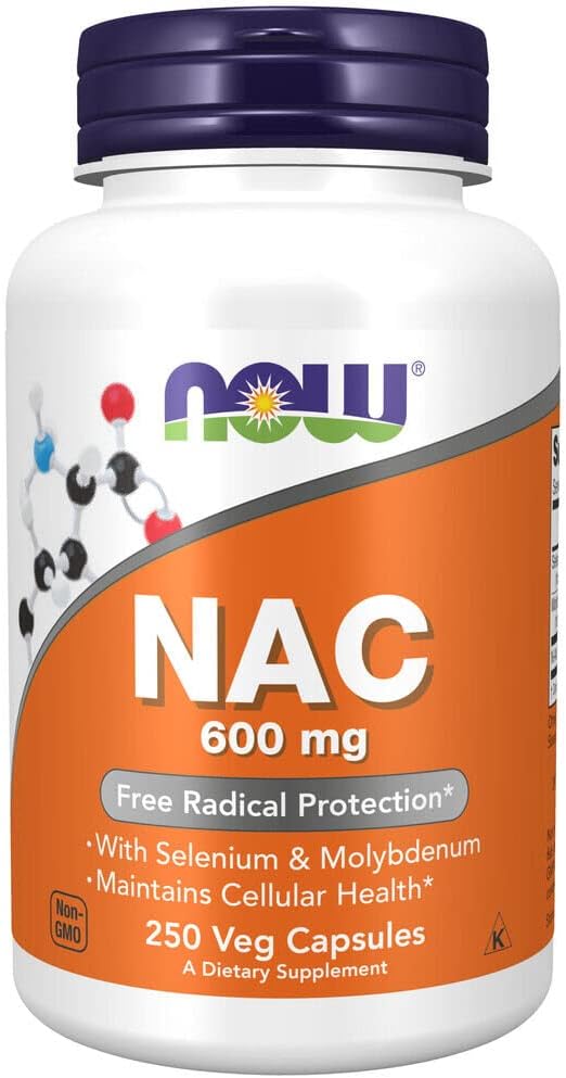 NOW Supplements, NAC (N-Acetyl-Cysteine) 600 mg with Selenium & Molybdenum, 250 Veg Capsules