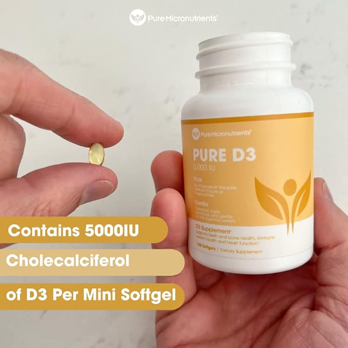 Pure Micronutrients Pure D3 – Vitamin D3 5000 IU, Natural Vitamin D Supplements (Cholecalciferol) - Immune Support, Healthy Muscle Function & Bone Health - 90 Mini Softgels