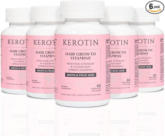 Kerotin Hair Growth Vitamins for Longer, Stronger, Healthier Hair - Hair Loss Supplement Enriched with Biotin, Folic Acid, Saw Palmetto - Hair Vitamins to Grow Thick Hair - 60 Pills (1 Month) (6)