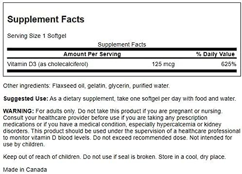 Swanson Vitamin D-3 5000 IU Bone Health Immune Support Healthy Muscle Function D3 Supplement (cholecalciferol) 125 mcg 250 Softgels Count