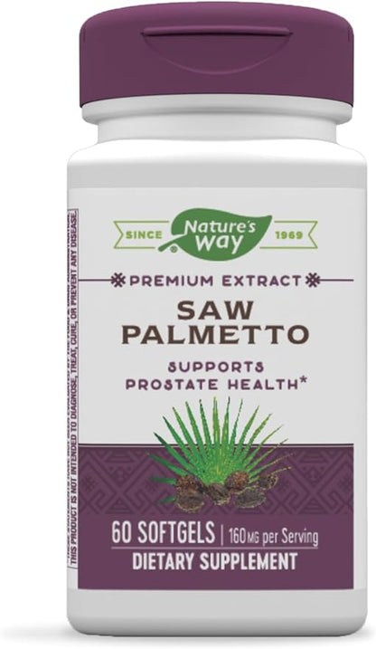 Nature's Way Premium Extract Saw Palmetto - 160 mg Saw Palmetto extract per Serving – Supports Prostate Health* - Prostate Health for Men* - Gluten Free - 60 Softgels