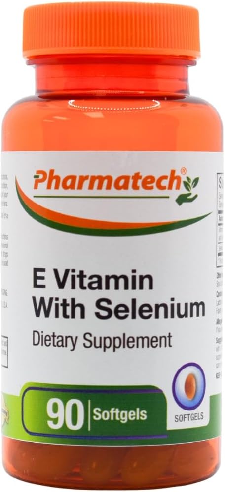 Vitamin E as dl-Tocopheryl Acetate and d-Alpha-Tocopherol Plus Selenium, Antioxidant Supplement, Immune Support, Supports Healthy Skin, Gluten-Free, Non-GMO, 90 softgels Made in USA