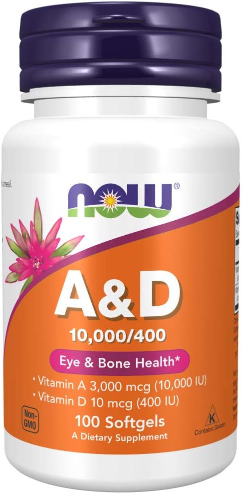 NOW Supplements, Vitamin A & D 10,000/400 IU, Eye Health*, Essential Nutrition, 100 Softgels