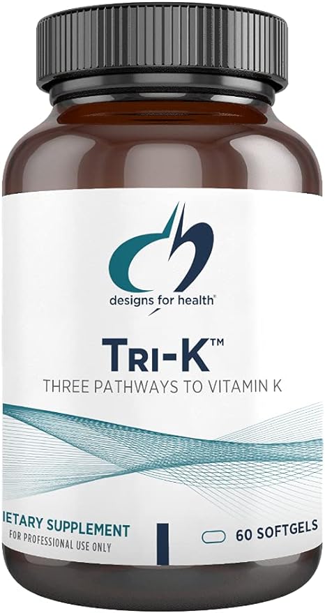 Designs for Health TRI-K - Three Forms of Vitamin K + GG, High Potency Supplement - 2000mcg Vitamin K1, 500mcg K2 MK-4 - Non-GMO + Gluten Free (60 Softgels)