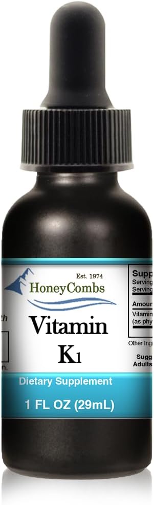 HoneyCombs Vitamin K1 Liquid – Alcohol-Free Oral Vitamin K1 Drops - Liquid Vitamin K – Vegan, Non-GMO Vitamin Liquid Extract for Internal & External Use - 1 Fl Oz