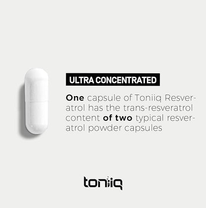 Toniiq Ultra High Purity Resveratrol Capsules - 98% Trans-Resveratrol - Highly Purified and Bioavailable - 180 Caps Reservatrol Supplement