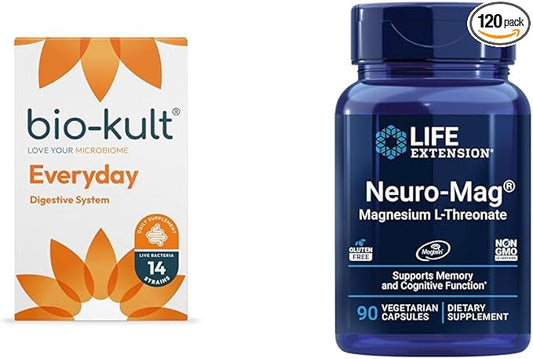 Bio-Kult Advanced Probiotics -14 Strains, Probiotic Supplement, Probiotics for Adults & Life Extension Neuro-mag Magnesium L-threonate, Magnesium L-threonate, Brain Health