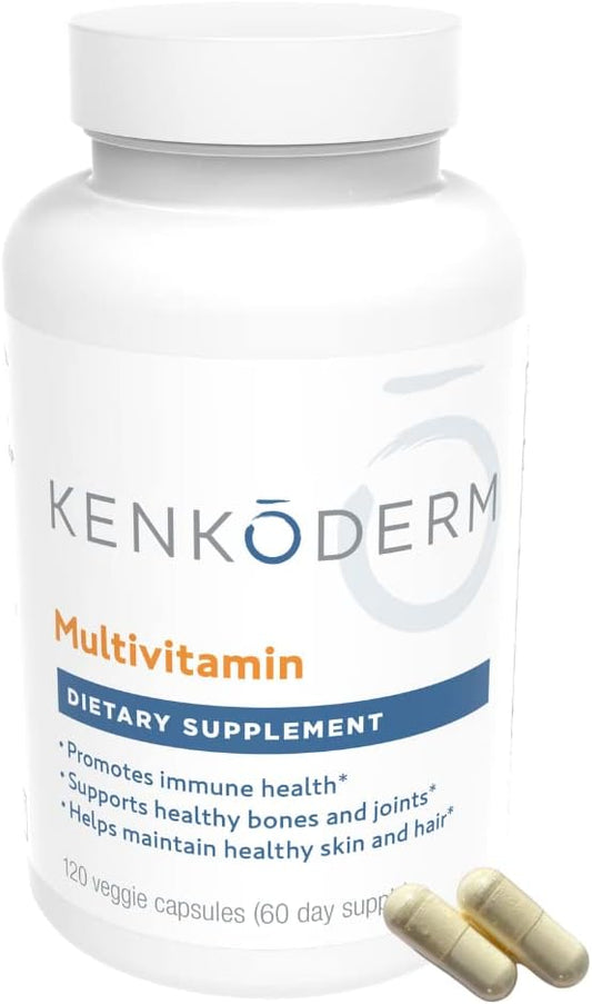 Kenkoderm Multivitamin for Psoriasis, Skin Care & Immune Support Supplement, 120 Capsules with Omega 3, Vitamin D, Glucosamine Chondroitin, Collagen, Vitamin A, Folic Acid & MSM, 60 Day Supply