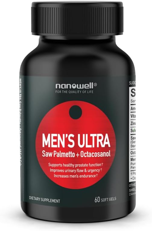 Men's Ultra Saw Palmetto + Octacosanol - 60 Softgels x 1 Bottle, Men Health, Dietary Supplement (60 Count)