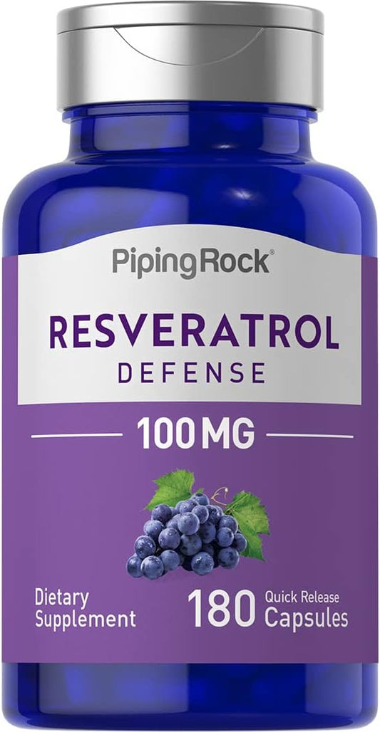 Piping Rock Resveratrol Supplement 100 mg | 180 Capsules | Defense | Grape Seed Extract | Non-GMO, Gluten Free