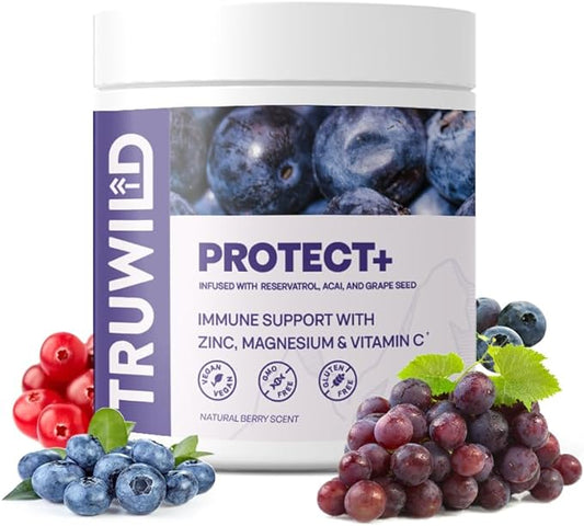 TruWild Protect+ Vegan Immune Support & Antioxidant – All Natural Vitamin C + Zinc + Magnesium + Resveratrol + Acai – Non-GMO – Gluten Free Capsule Supplement Made in The USA cGMP – 30 Servings