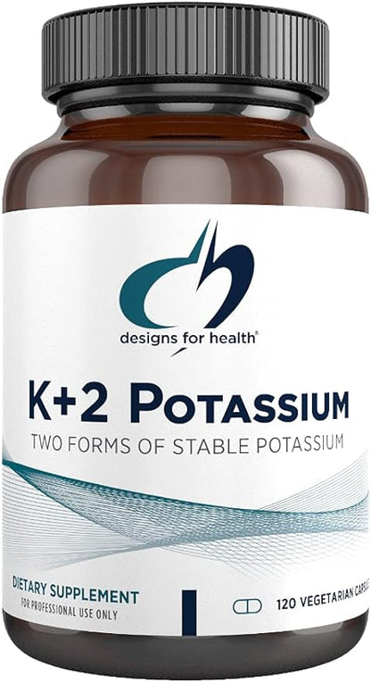 Designs for Health K+2 Potassium - 300mg Two Forms of Potassium - Potassium Bicarbonate + Glycinate Pills - Supplement Support to Help Maintain Healthy Blood Pressure Levels (120 Capsules)