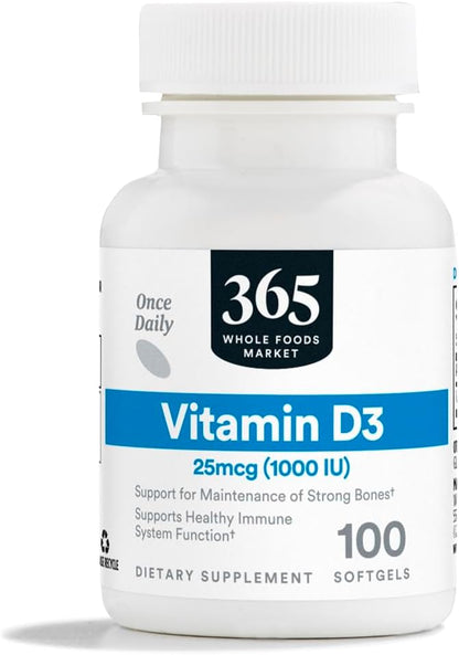 365 by Whole Foods Market, Vitamin D3 1000 IU, 100 Softgels