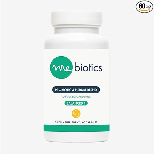 Mebiotics Probiotic & Herbal Supplement Balanced 1 - Bacillus Subtilis & Lemon Balm for Skin and Gut Health - Oral Probiotics to Support Gut, Mind, & Skin - For Balanced Skin Types (60 count)