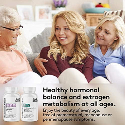 Youth & Tonic Menopause & PMS Support for Women Through Balanced Estrogen Metabolism – 90 Pills with DIM Black Cohosh Red Clover Dong Quai Soy Isoflavones