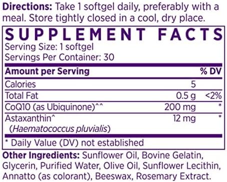 NAOMI Extra Strength Astaxanthin + CoQ10, Fat-Soluble Antioxidants, Cardiovascular Support, Increased Energy, Immune and Cognitive Function, Restore Depleted CoQ10, High Absorption, 30-Day Supply