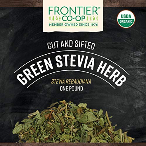 Frontier Co-op Stevia Herb, Cut & Sifted (Green), Certified Organic | 1 lb. Bulk Bag | Stevia rebaudiana Bertoni