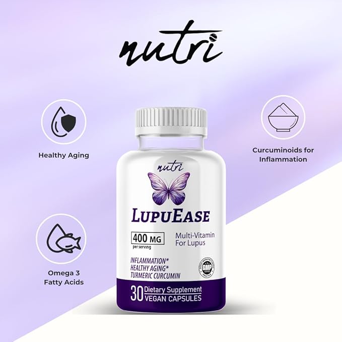 LupuEase Lupus Relief Products Multivitamin Lupus Supplements - Vitamin C, D3, E, B12, Turmeric Curcumin Extract (std. 95% curcuminoids) - Omega 3 Fatty Acids - 30 Day Supply - 400mg